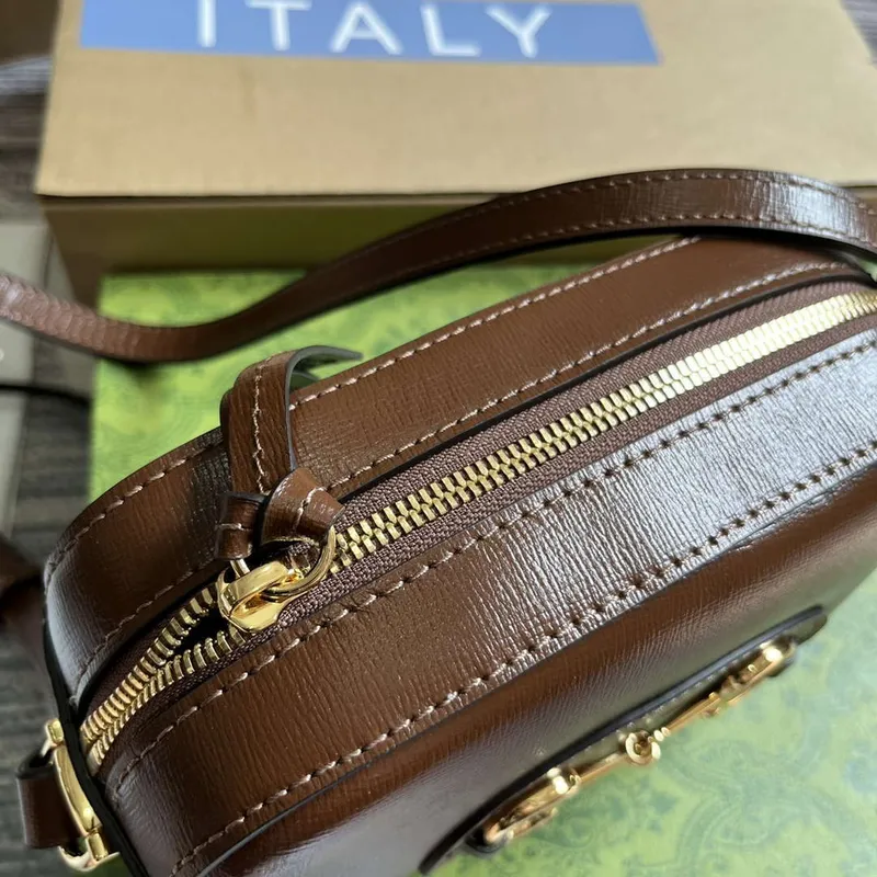 Gucci Horsebit 1955 mini ramenní taška 760196 Hnědá