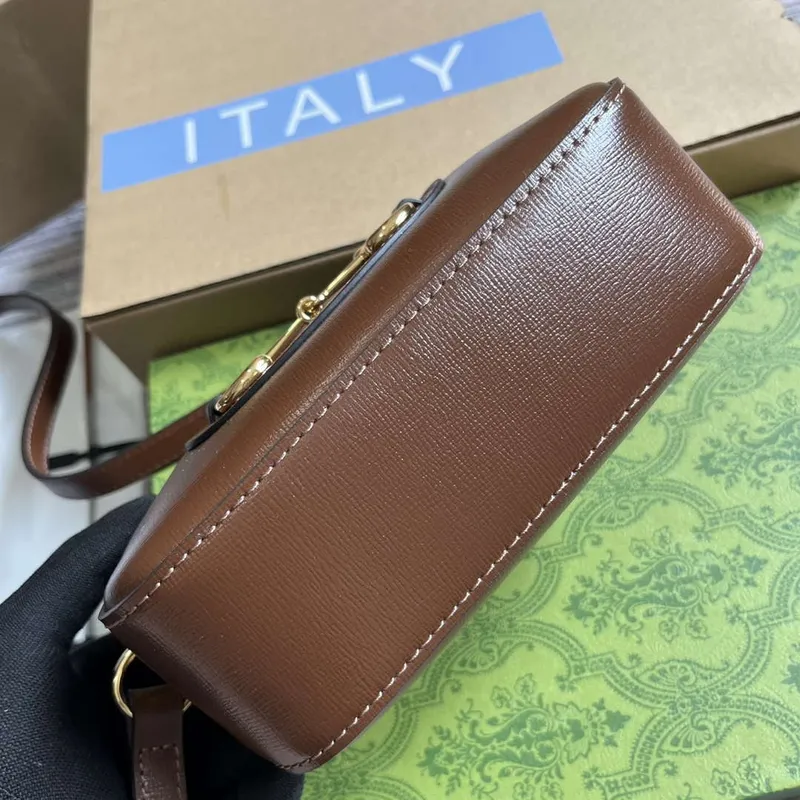 Gucci Horsebit 1955 mini ramenní taška 760196 Hnědá