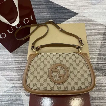Gucci 815716 Gucci Blondie Medium taška s horním madlem Tmavě hnědá bavlněná lněná plátno
