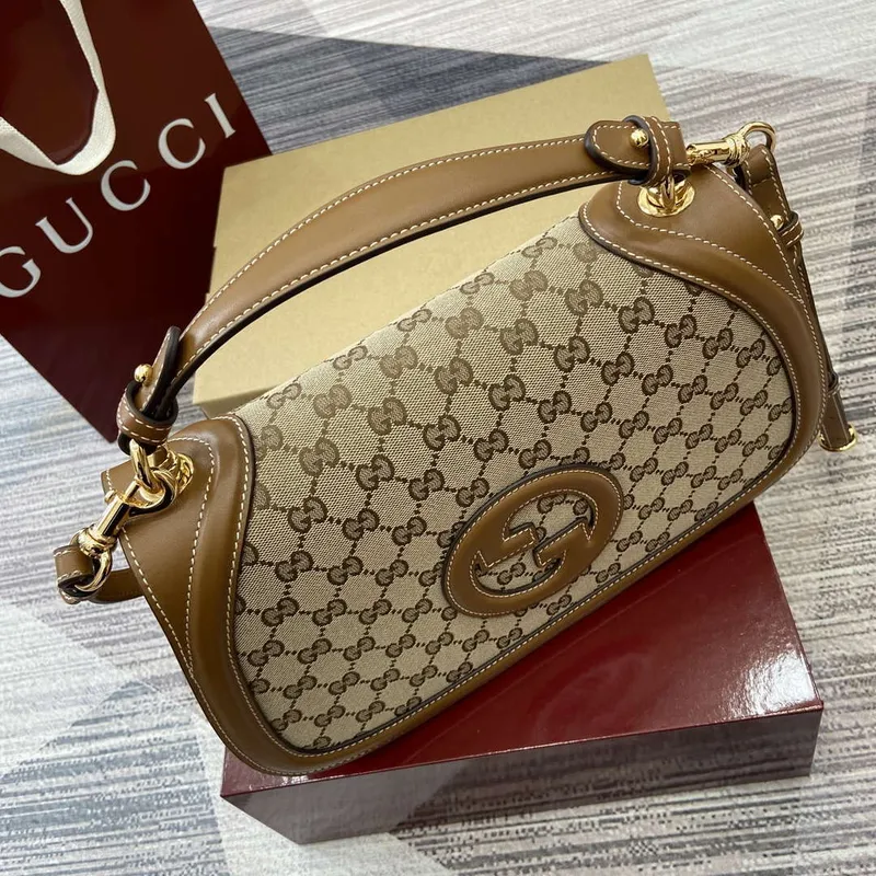 Gucci 815716 Gucci Blondie Medium taška s horním madlem Tmavě hnědá bavlněná lněná plátno