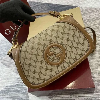 Gucci 815716 Gucci Blondie Medium taška s horním madlem Tmavě hnědá bavlněná lněná plátno