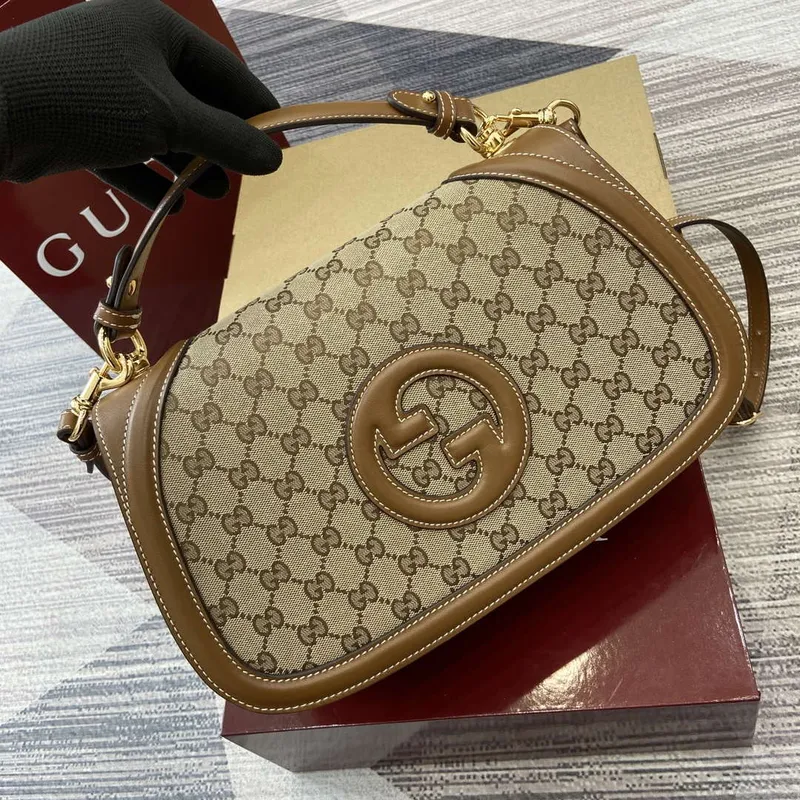 Gucci 815716 Gucci Blondie Medium taška s horním madlem Tmavě hnědá bavlněná lněná plátno