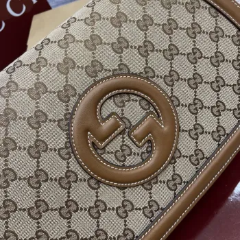 Gucci 815716 Gucci Blondie Medium taška s horním madlem Tmavě hnědá bavlněná lněná plátno