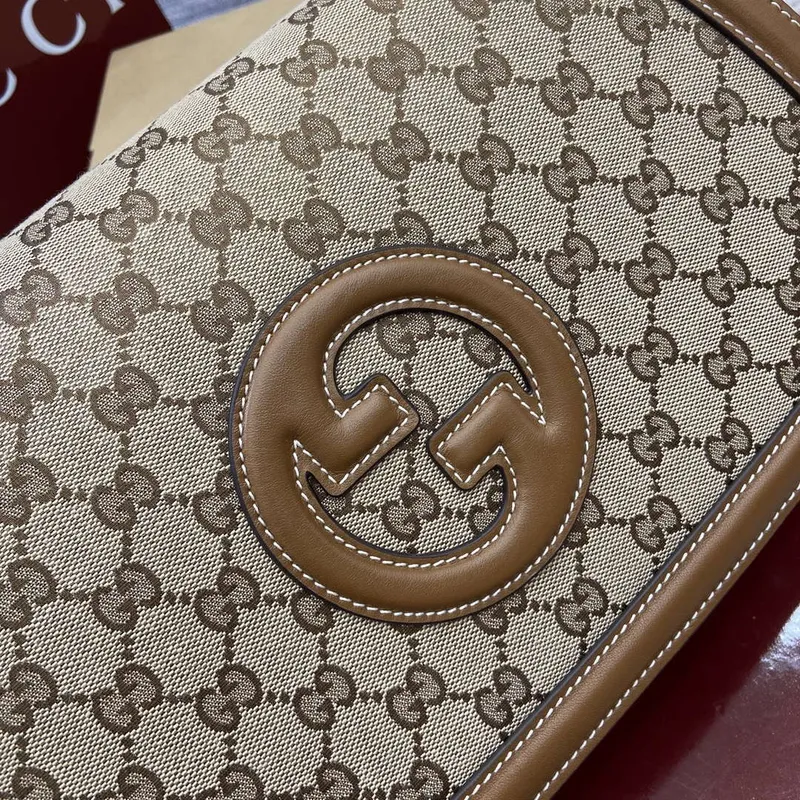 Gucci 815716 Gucci Blondie Medium taška s horním madlem Tmavě hnědá bavlněná lněná plátno