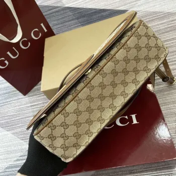 Gucci 815716 Gucci Blondie Medium taška s horním madlem Tmavě hnědá bavlněná lněná plátno
