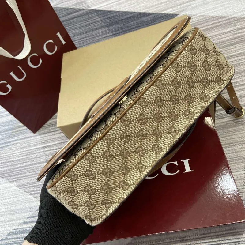 Gucci 815716 Gucci Blondie Medium taška s horním madlem Tmavě hnědá bavlněná lněná plátno