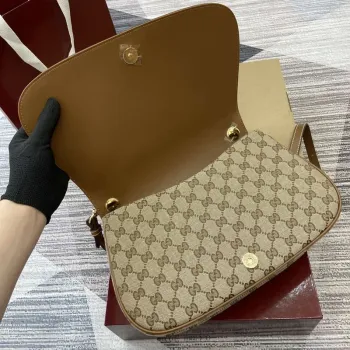 Gucci 815716 Gucci Blondie Medium taška s horním madlem Tmavě hnědá bavlněná lněná plátno