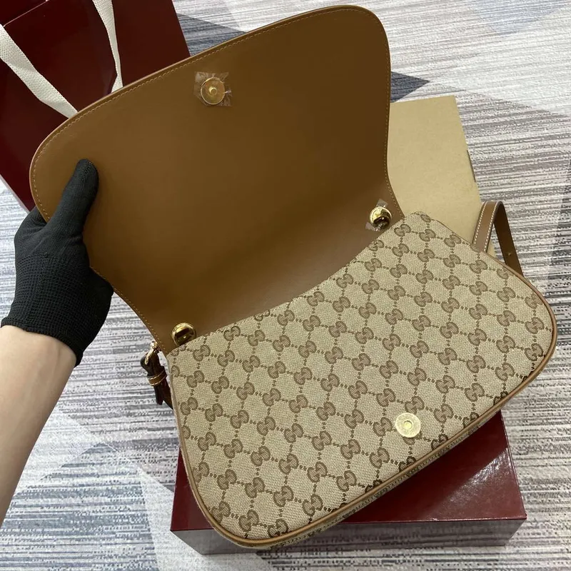 Gucci 815716 Gucci Blondie Medium taška s horním madlem Tmavě hnědá bavlněná lněná plátno