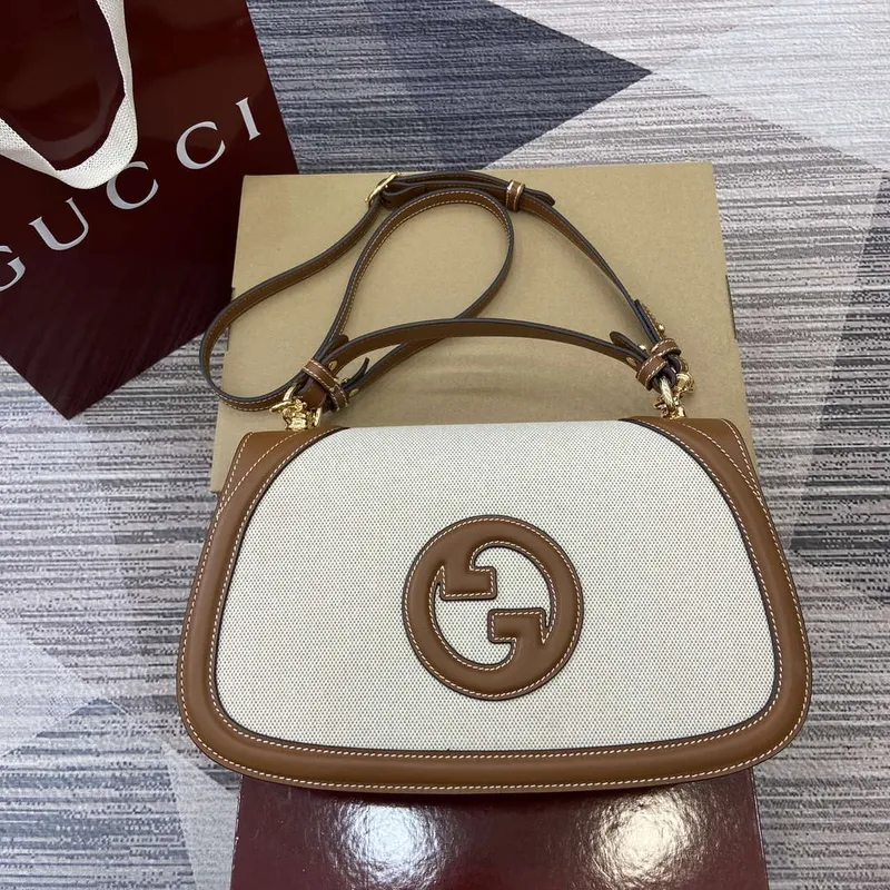 Gucci 815716 Gucci Blondie Medium taška s horním uchopem Hnědá & Béžová bavlněná lněná plátno
