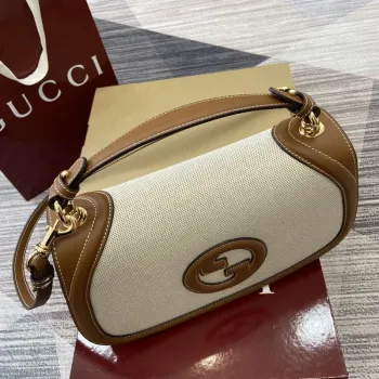 Gucci 815716 Gucci Blondie Medium taška s horním uchopem Hnědá & Béžová bavlněná lněná plátno