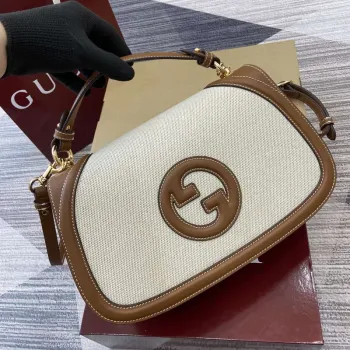 Gucci 815716 Gucci Blondie Medium taška s horním uchopem Hnědá & Béžová bavlněná lněná plátno