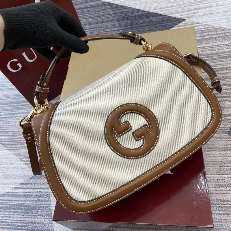 Gucci 815716 Gucci Blondie Medium taška s horním uchopem Hnědá & Béžová bavlněná lněná plátno