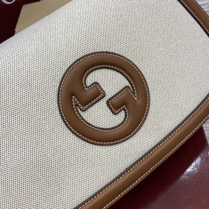 Gucci 815716 Gucci Blondie Medium taška s horním uchopem Hnědá & Béžová bavlněná lněná plátno