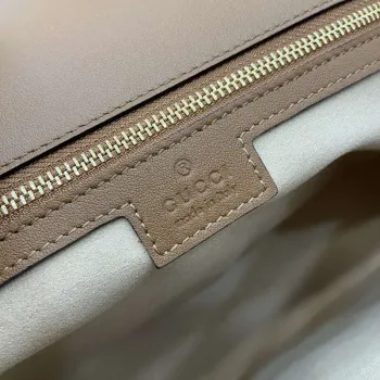 Gucci 815716 Gucci Blondie Medium taška s horním uchopem Hnědá & Béžová bavlněná lněná plátno