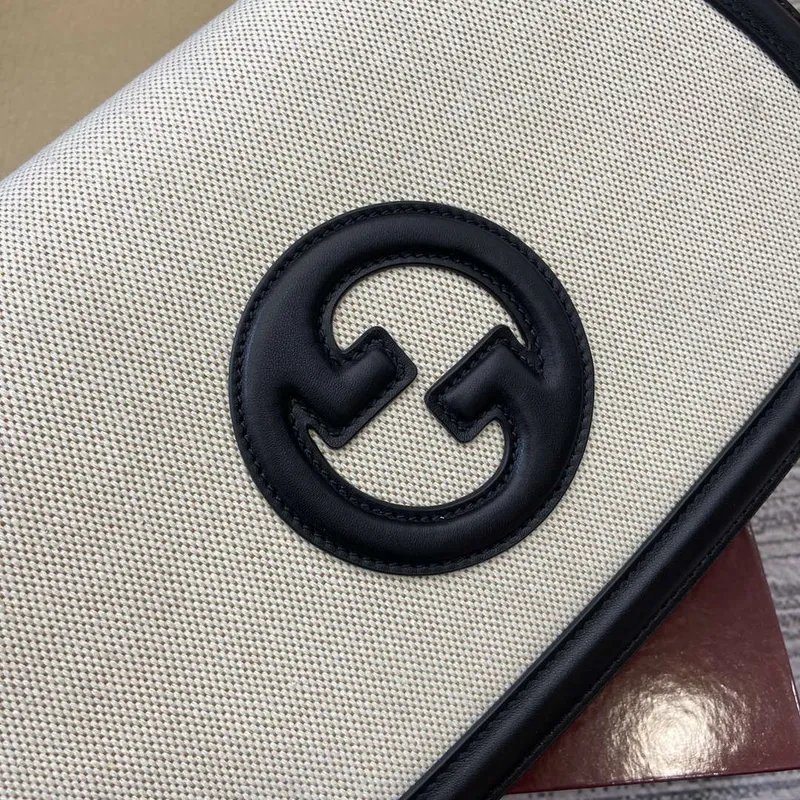 Gucci 815716 Gucci Blondie Medium taška s horním držadlem Černá& Béžová bavlněná lněná plátno