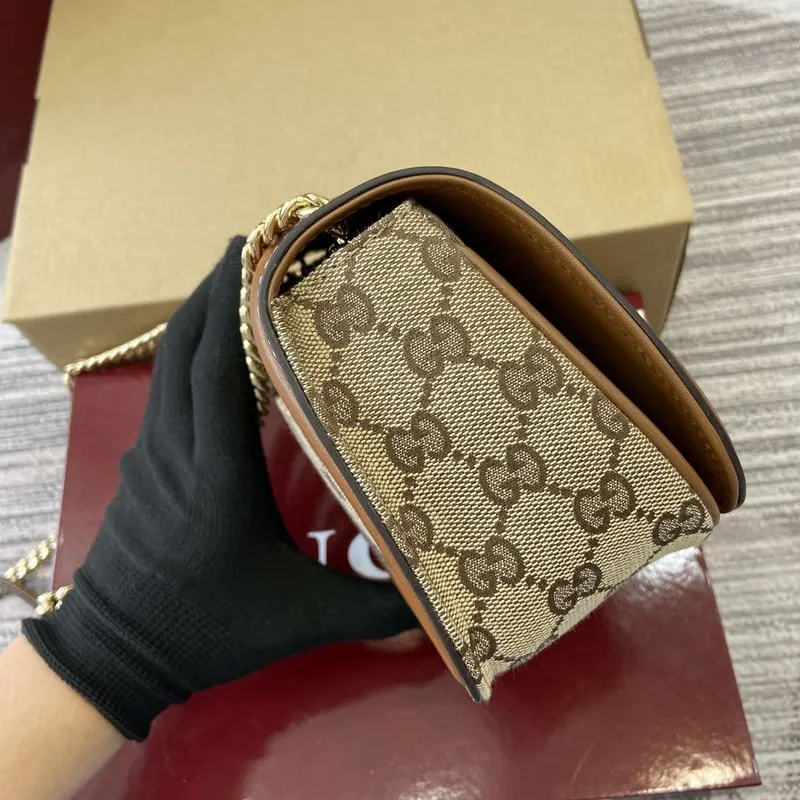 Gucci 815711 Gucci Blondie mini ramenní taška béžová tmavě hnědá plátno