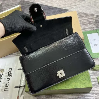 Gucci 795005 GG Dionysus malá kabelka přes rameno Černá lakovaná kůže s logem