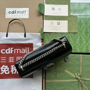 Gucci 795005 GG Dionysus malá ramenní taška černá lakovaná kůže