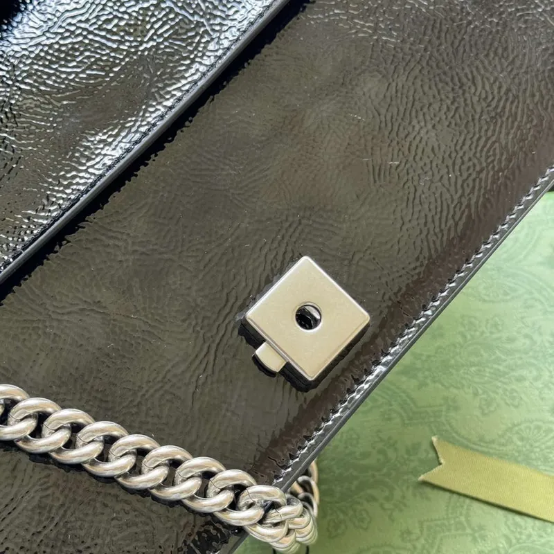 Gucci 795005 GG Dionysus malá ramenní taška černá lakovaná kůže