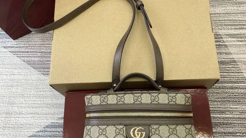 Gucci 816357 Ophidia Super Mini — Béžovo-hnědá kabelka přes rameno