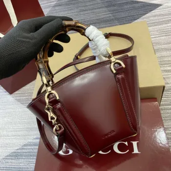 Gucci 805832 Mini Bamboo Top Handle Tote Bag vínově červená