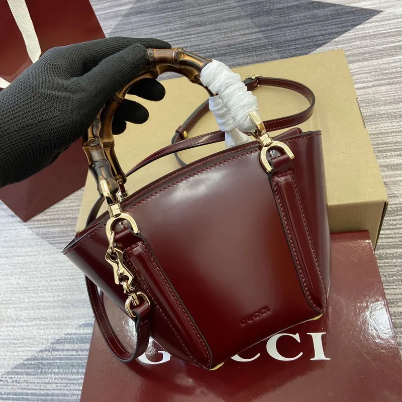 Gucci 805832 Mini Bamboo Top Handle Tote Bag vínově červená