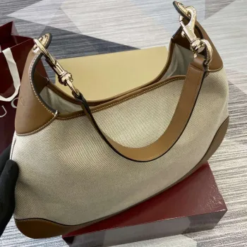 Gucci 815924 Gucci B Střední Kabelka přes rameno Přírodní bavlněný lněný plátno Hnědá