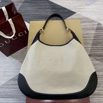Gucci 815924 Gucci B Medium Shoulder Bag Přírodní bavlněný lněný plátno Černá