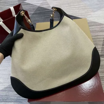 Gucci 815924 Gucci B Medium Shoulder Bag Přírodní bavlněný lněný plátno Černá