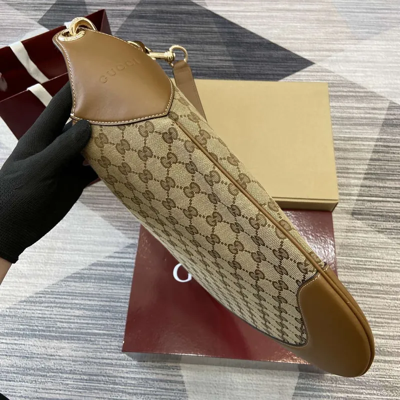 Gucci 815924 Gucci B Střední Kabelka přes rameno Hnědý kožený lem