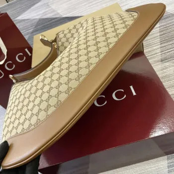 Gucci 815924 Gucci B Střední Kabelka přes rameno Hnědý kožený lem