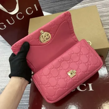 Gucci 806017 GG Milano Mini Top Handle Bag Růžová GG puffy kůže