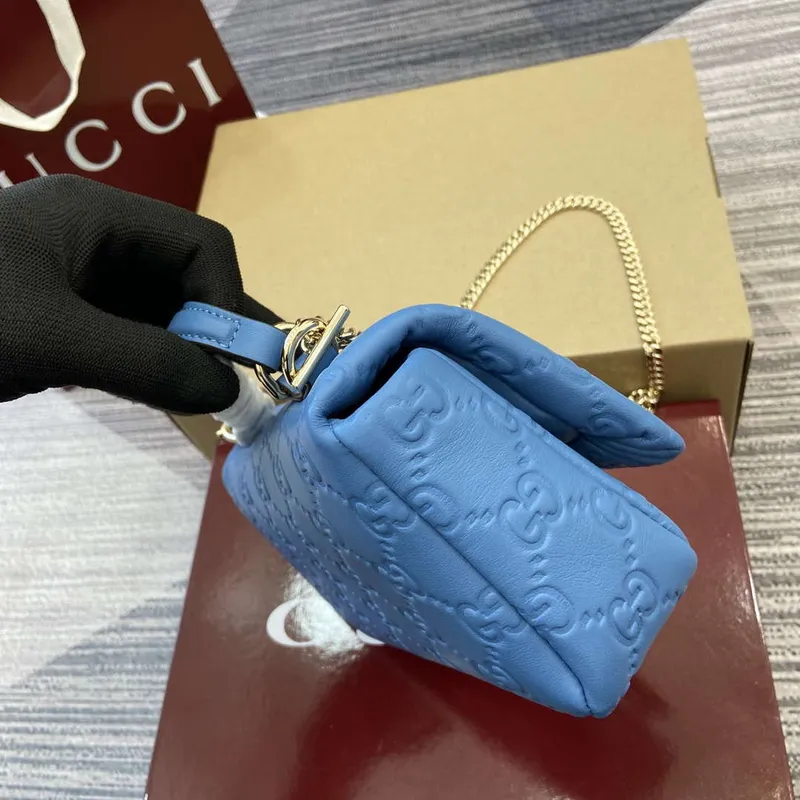 Gucci 806017 GG Milano Mini Top Handle Bag Modrá GG nadýchaná kůže