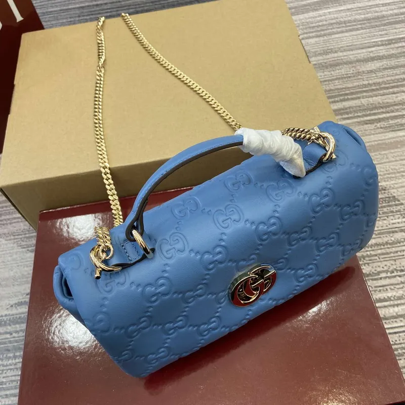 Gucci 806017 GG Milano Mini Top Handle Bag Modrá GG nadýchaná kůže