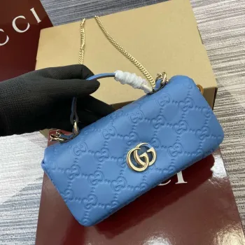 Gucci 806017 GG Milano Mini Top Handle Bag Modrá GG nadýchaná kůže