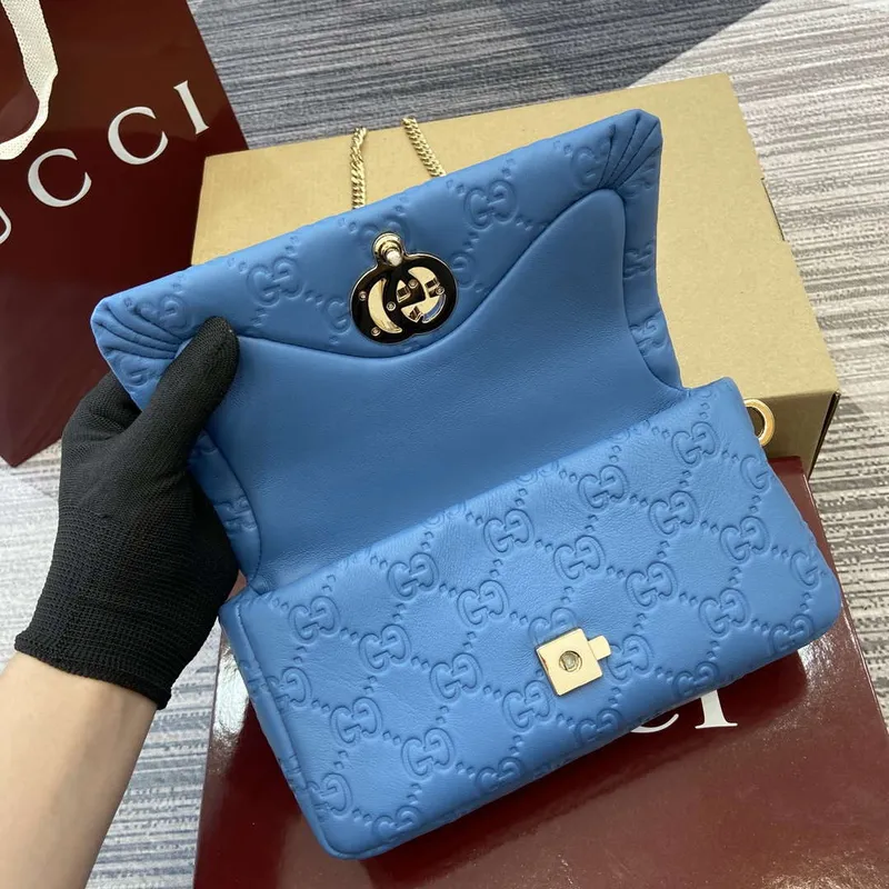 Gucci 806017 GG Milano Mini Top Handle Bag Modrá GG nadýchaná kůže