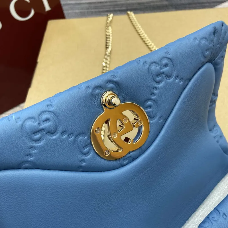 Gucci 806017 GG Milano Mini Top Handle Bag Modrá GG nadýchaná kůže