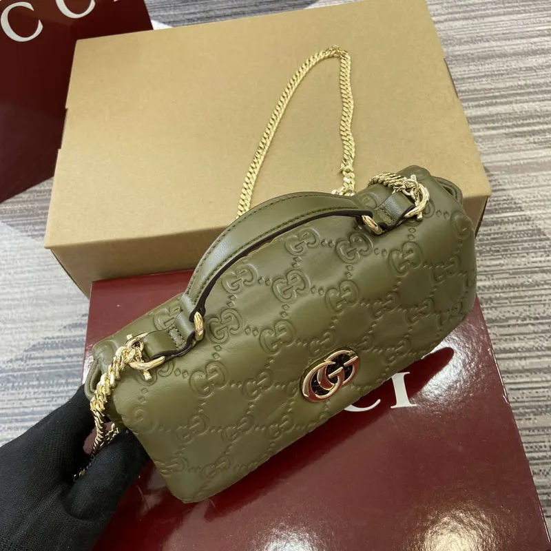 Gucci 806017 GG Milano Mini Top Handle Bag Zelená GG měkká kůže