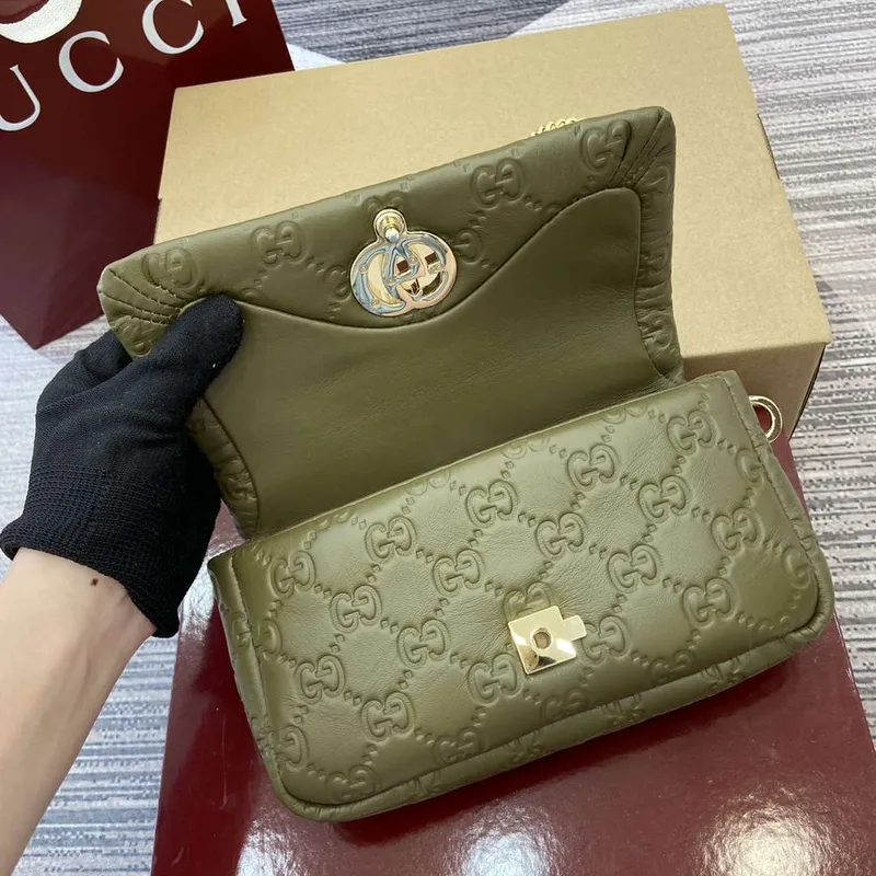 Gucci 806017 GG Milano Mini Top Handle Bag Zelená GG měkká kůže