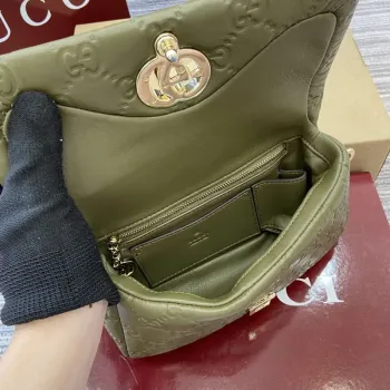 Gucci 806017 GG Milano Mini Top Handle Bag Zelená GG měkká kůže