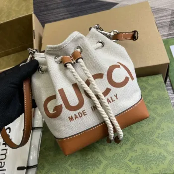 Gucci 777166 Kabelka přes rameno s potiskem Gucci Světle hnědé kožené detaily