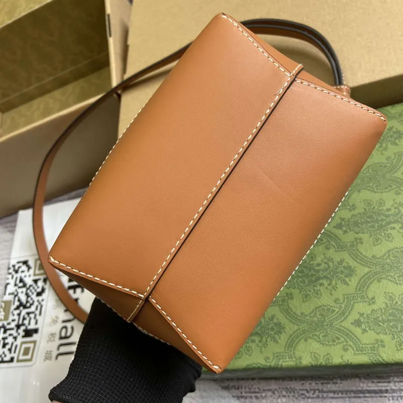 Gucci 777166 Kabelka přes rameno s potiskem Gucci Světle hnědé kožené detaily