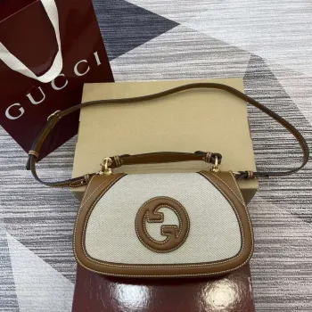 Gucci 815714 Gucci Blondie Malá kabelka s horním uchopem Béžová bavlněná lněná plátno