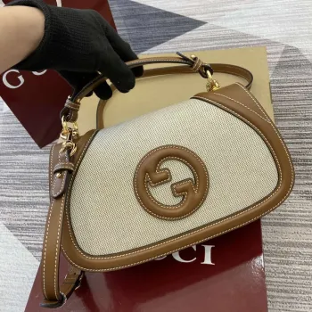 Gucci 815714 Gucci Blondie Malá kabelka s horním uchopem Béžová bavlněná lněná plátno