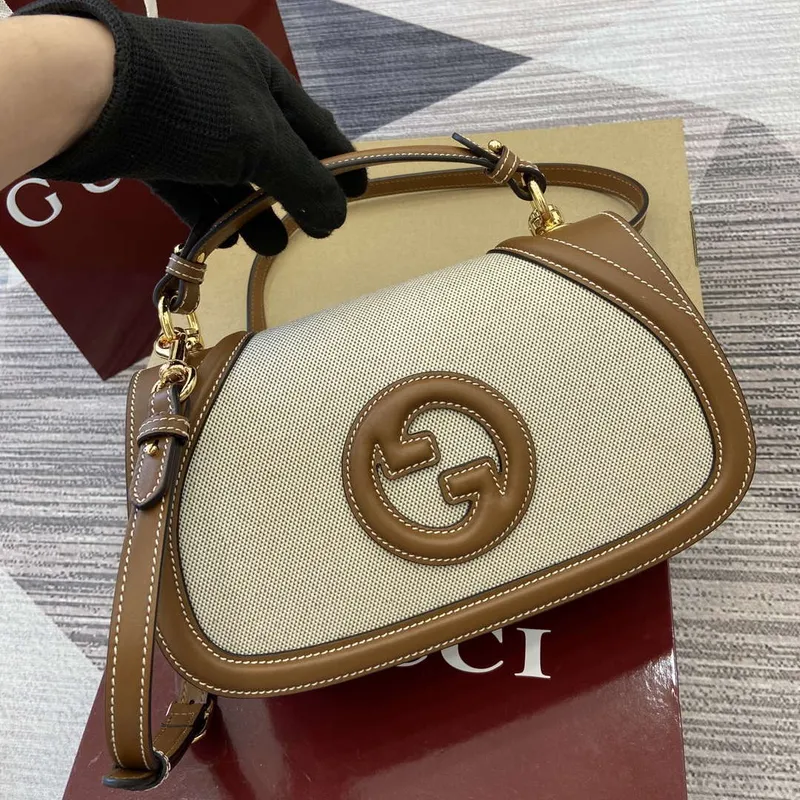 Gucci 815714 Gucci Blondie Malá kabelka s horním uchopem Béžová bavlněná lněná plátno