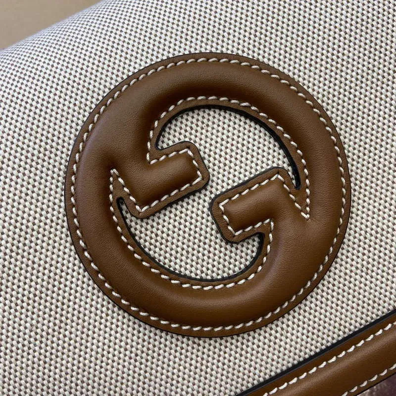 Gucci 815714 Gucci Blondie Malá kabelka s horním uchopem Béžová bavlněná lněná plátno