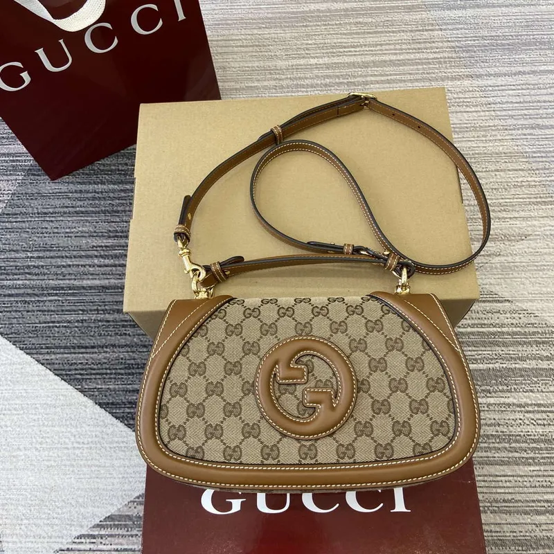 Gucci 815714 Gucci Blondie Malá Taška s Horním Uchem Béžová tmavě hnědá plátno