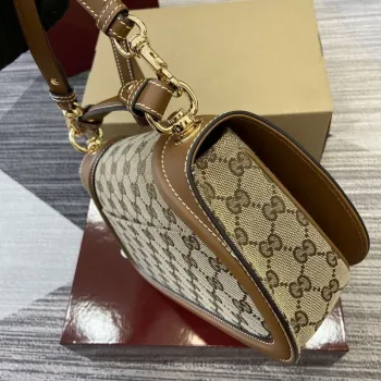 Gucci 815714 Gucci Blondie Malá Taška s Horním Uchem Béžová tmavě hnědá plátno
