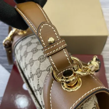 Gucci 815714 Gucci Blondie Malá Taška s Horním Uchem Béžová tmavě hnědá plátno