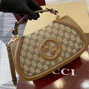 Gucci 815714 Gucci Blondie Malá Taška s Horním Uchem Béžová tmavě hnědá plátno